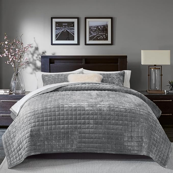 RECYCO Channel Box Stitch Velvet Quilt Set, Full Queen Size, Luxury Oversized - Image 3