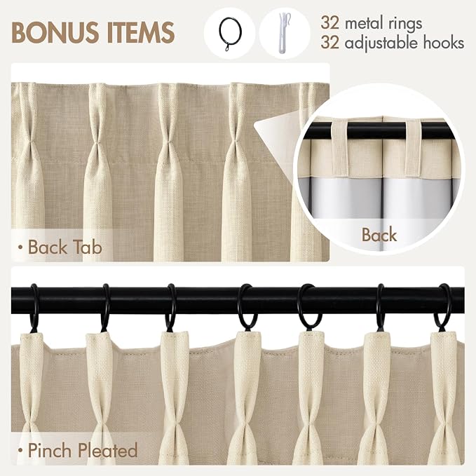 MIULEE Pinch Pleated 100% Blackout Curtains 40"x96" Long Cream 4 Panels Set | - Image 9