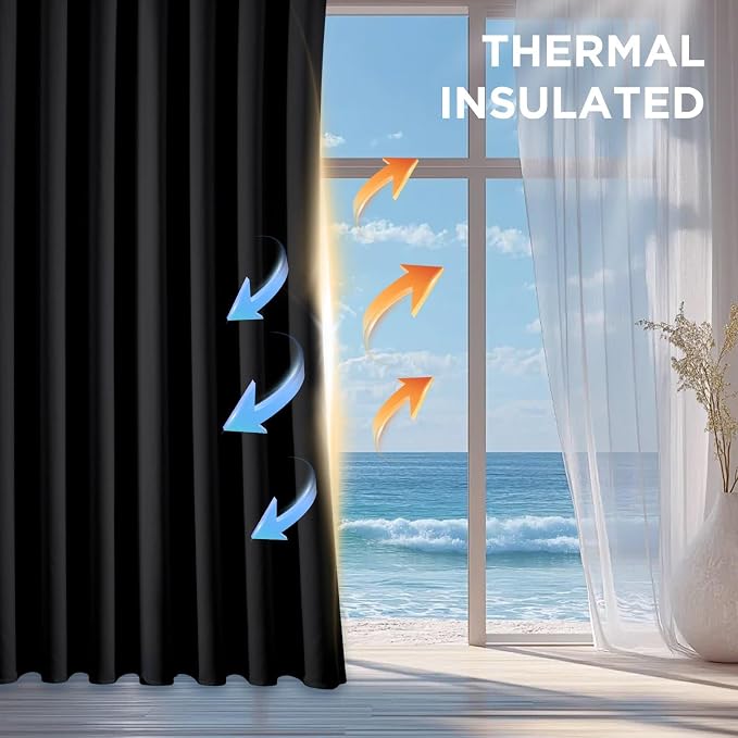 CUCRAF Black Blackout Curtains 72 Inches Long, Thermal Insulated Noise Reducing - Image 8
