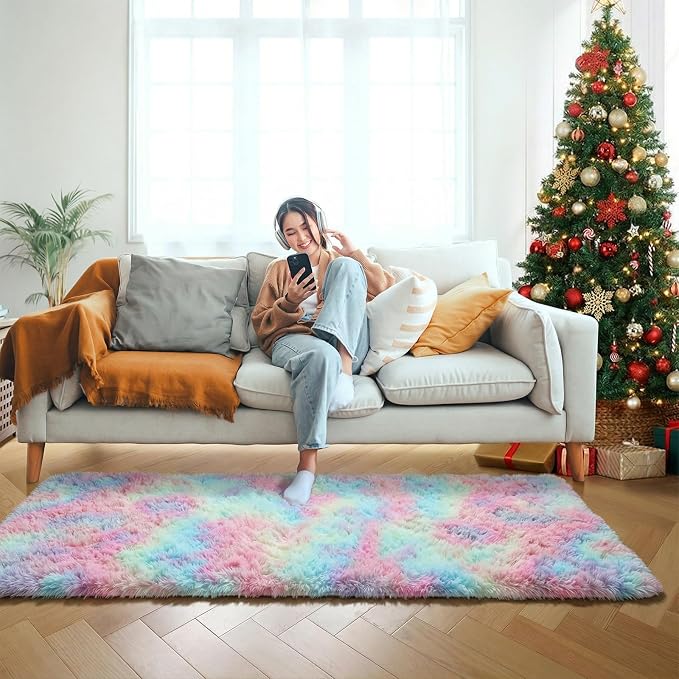 Colorful Rainbow Runner Rugs for Bedroom Living Room, Fluffy 2x6 Bedside - Image 8