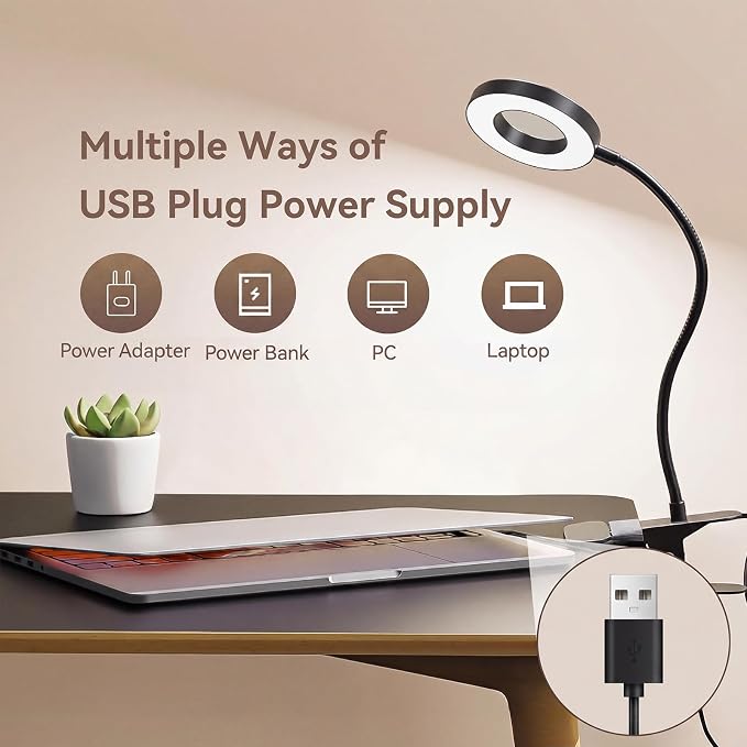2 Pack LED Clip on Desk Lamp, Metal 360 Adjustable Neck | Eye-Caring Clamp Lamp - Image 4
