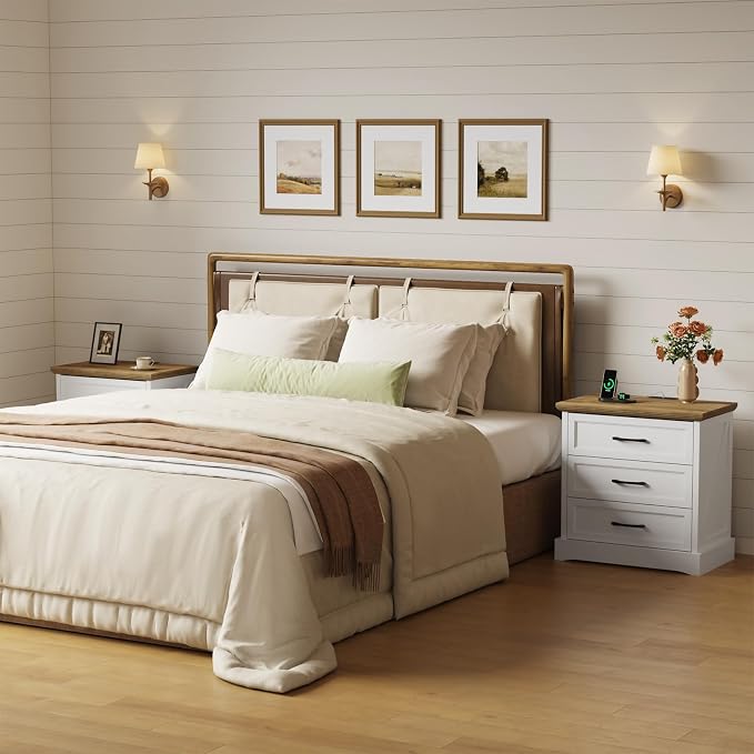 Farmhouse Nightstand with Charging Station and Hidden Drawer, Night Stand - Image 7
