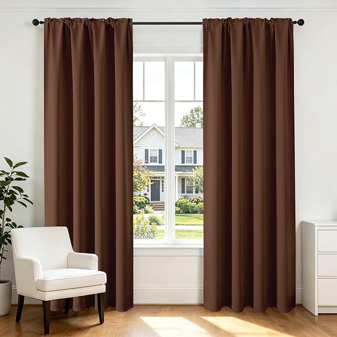 CUCRAF Brown Blackout Curtains 108 inch Length 2 Panels Set, Rod Pocket Room by CUCRAF