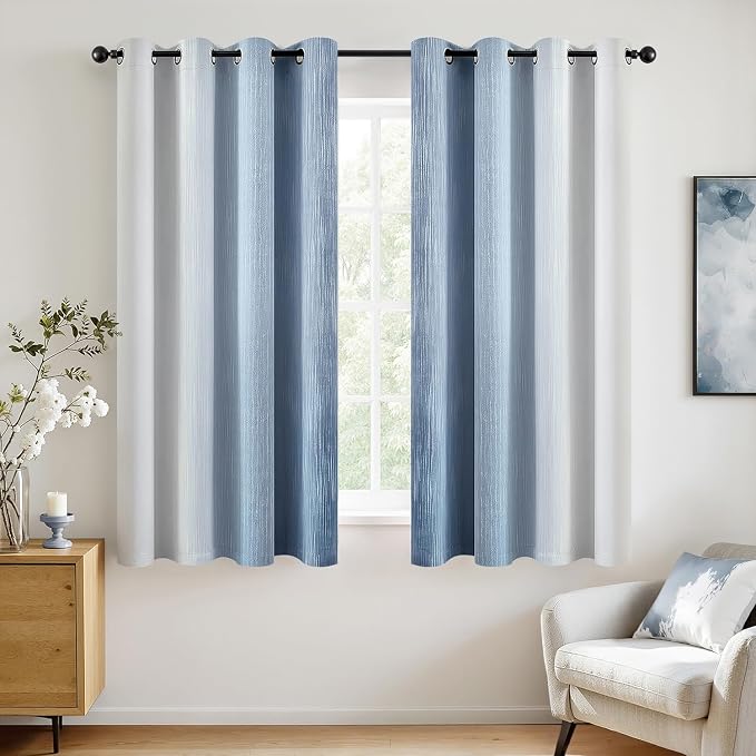 MIULEE Stone Blue and Greyish White Ombre Blackout Curtains 52Wx54L | Full Room - Image 3