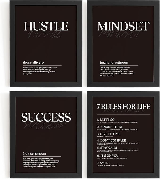 DSHFG Black Motivational Office Pictures Wall Decor Prints Set of 4, 8x10 by Unknown