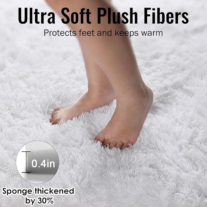Soft Comfy White Area Rugs for Bedroom Boys Living Room Fluffy Shag Furry - Image 6