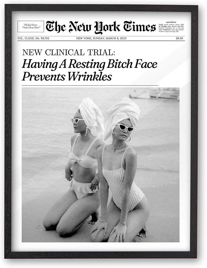 iHery 16x20in Funny Beach Girls Black Framed Newspaper Wall Art | Premium Black by iHery