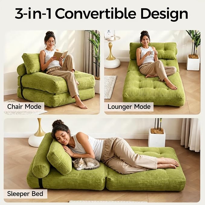 Folding Sofa Bed, Convertible Chair Bed, Foam Floor Sofa Lounger | 3-in-1 - Image 3