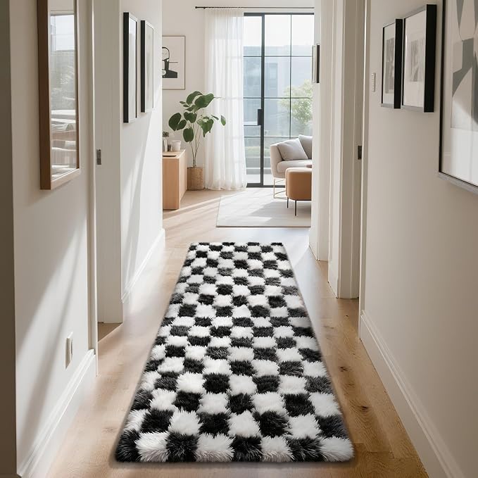 Black and White 3x7 Area Rugs for Bedroom, Fluffy Rug Small Bedside Carpet | - Image 3
