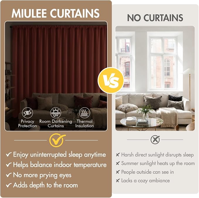 MIULEE Set of 4 Short Bedroom Blackout Curtains 54 Inch Long Burnt Orange | - Image 8