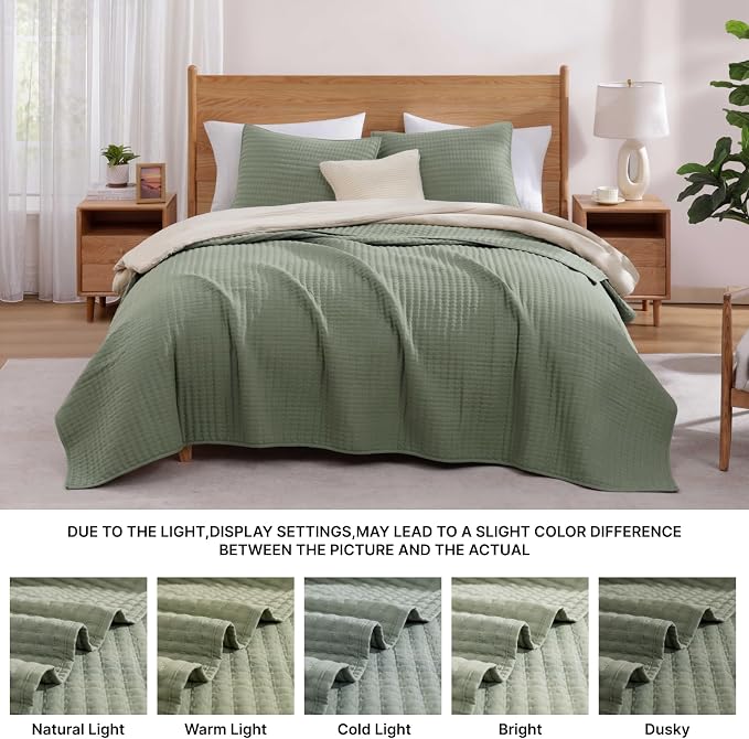 Oversized King Quilt-Sage Green Lightweight Bedspreads Quilt Bedding Set | Soft - Image 6