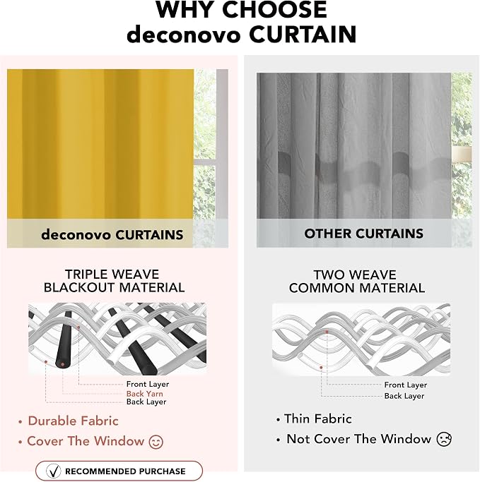 Deconovo Blackout Curtains for Bedroom and Living Room 84 Inches Long | Black - Image 7
