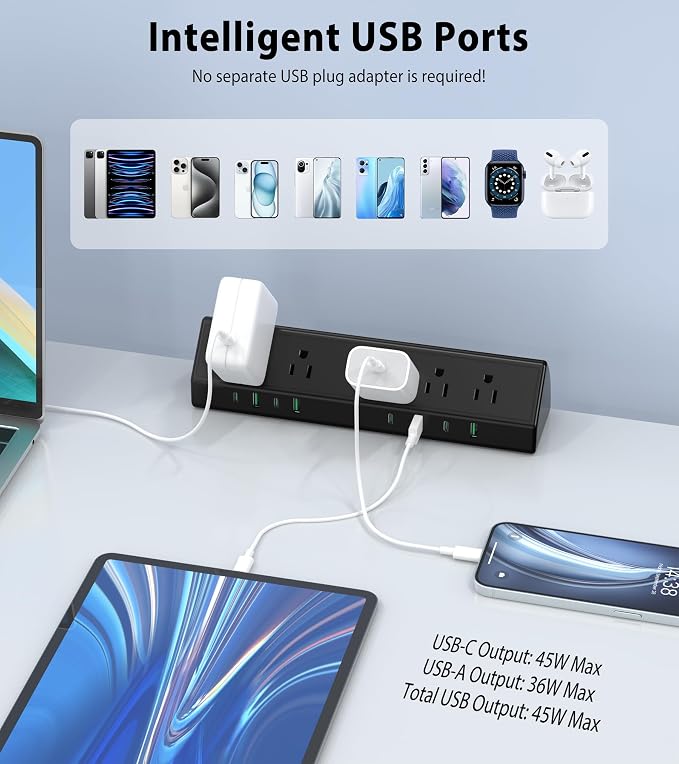 Jgstkcity Desk Clamp Power Strip USB C 45W, 8 USB, 10FT Cable, Edge Mount - Image 3