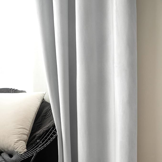 MIULEE Velvet Curtains Greyish White 52 x 84 Inch Length Set of 2 | Grommet - Image 6