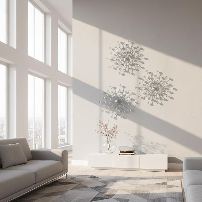 ZEXUIRU 3 Set Silver Starburst Wall Art - Image 7