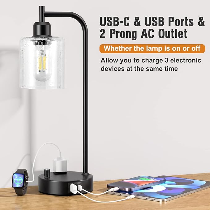 Industrial Bedside Lamps Set of 2, Fully Dimmable Desk Lamps - Image 5