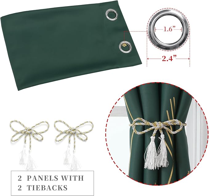 Green Blackout Curtains 63 Inches Long, Room Darkening Curtains - Image 4