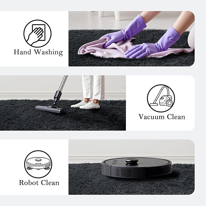 Small Shag Area Rug for Bedroom, 2x3 Black Soft Plush Carpet | Non-Slip Floor - Image 5