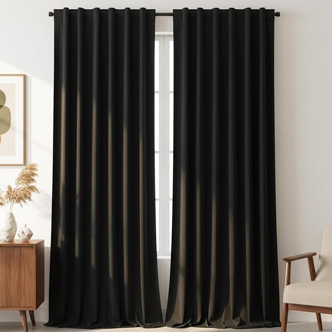 Timeper Black Velvet Curtains 84 inches 2 Panels, Back Tab & Rod Pocket by Timeper