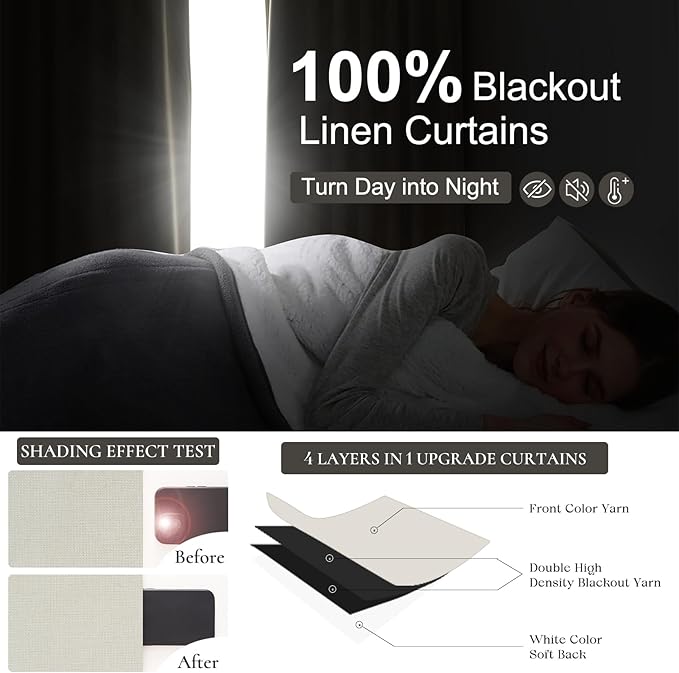 Cute Blackout Curtains 70 Inches Extra Wide Linen 84 Inch Length - Image 2