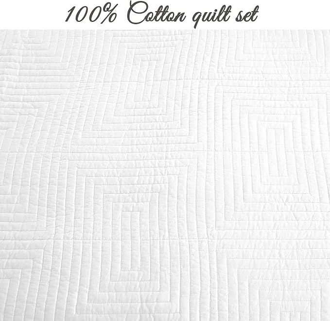 Cozy Line Home Fashions 100% Cotton Square Check Stitch Solid White Quilt - Image 4