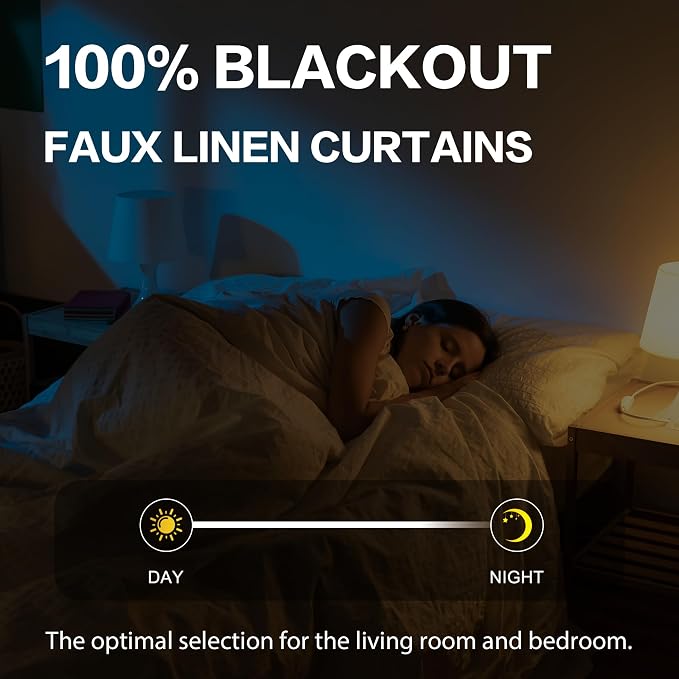 Full Blackout Linen Look Curtains Back Tab Pocket Bedroom Curtains 45 Inch - Image 7