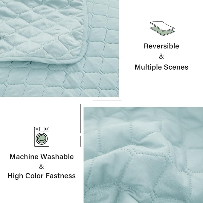 Exclusivo Mezcla Reversible Twin Quilt Bedding Set, Light Blue | Lightweight - Image 6