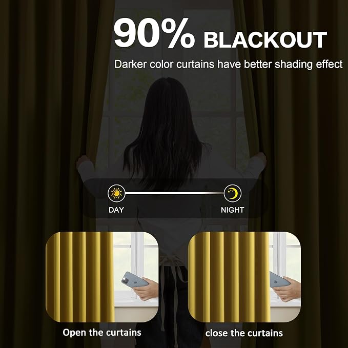 Yellow Pinch Pleated Curtains 63 Inch Length 2 Panels Set Noise Cancelling - Image 3