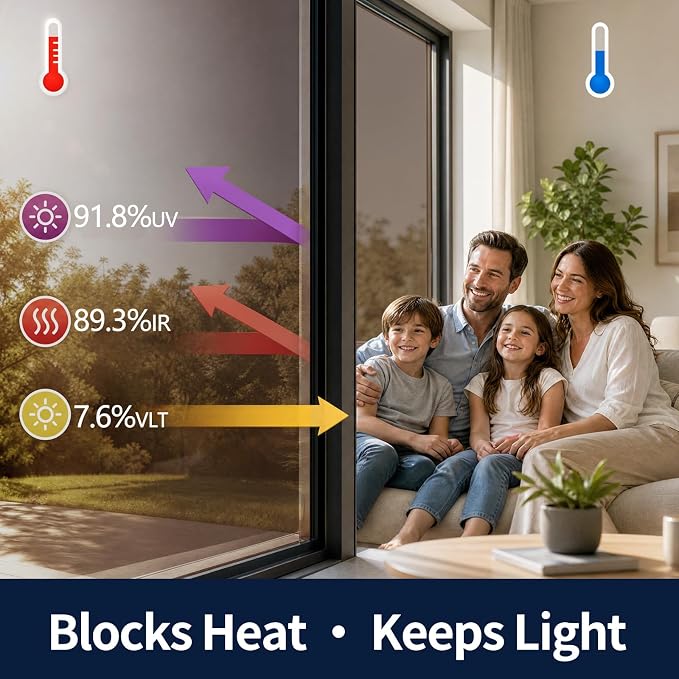 One Way Privacy Window Film Heat Control Mirror Tint 35.4Inx32.8Ft | Reflective - Image 3