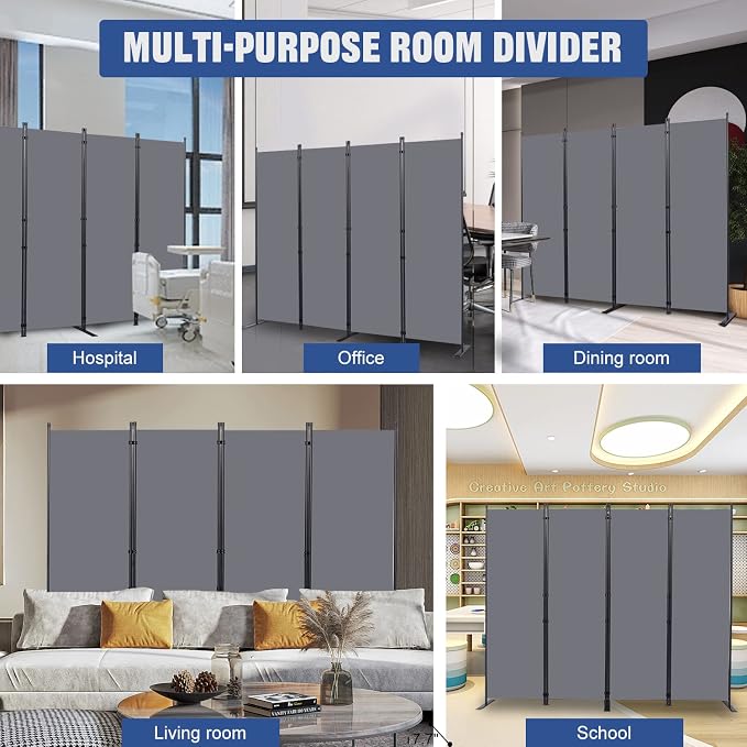 Room Divider 4 Panel-88''Wide, 6FT Room Dividers and Folding Privacy Screens | - Image 6