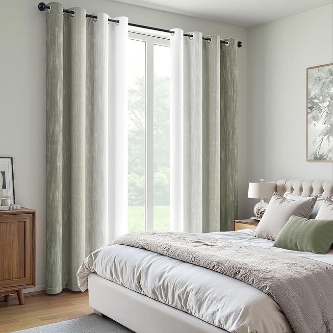 MIULEE Sage Green and Greyish White Ombre Blackout Curtains 52Wx84L | Full Room - Image 6