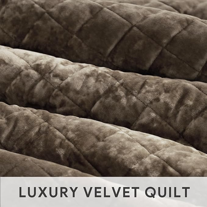 RECYCO Channel Box Stitch Velvet Quilt Set, King Size, Mocha Brown | Ultra Soft - Image 5