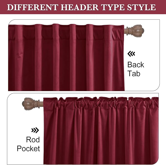 RYB HOME Burgundy Red Velvet Curtains & Drapes 72 inches Long - Image 2