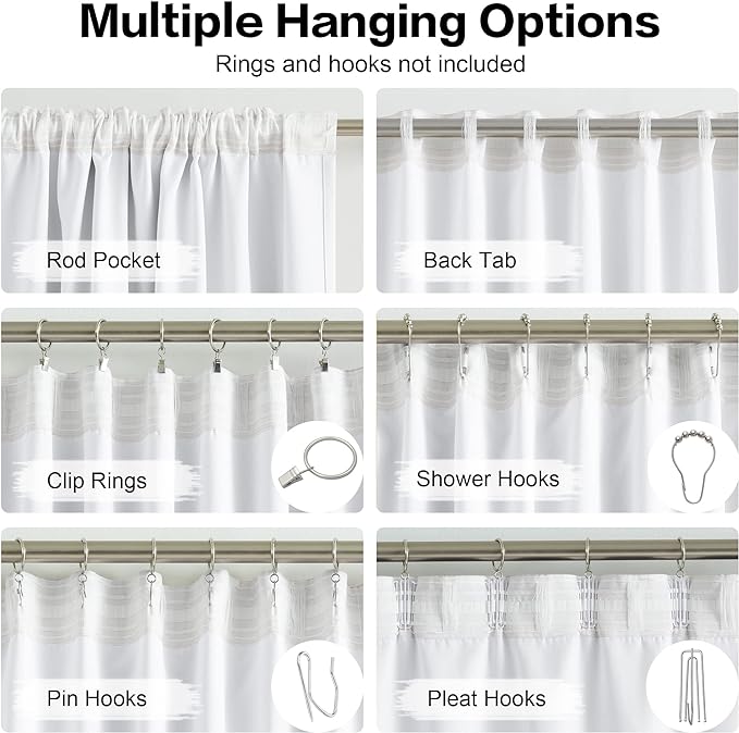 Pure White Curtains 84 Inches Long, 52 by 84, 2 Pieces | Light Blocking Back - Image 3