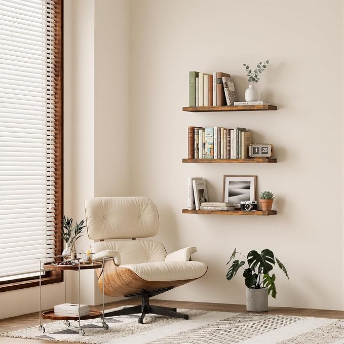 BAYKA Rustic Brown Floating Shelves 35.4in, Wall Mount Wood Shelf | Easy Install - Image 2