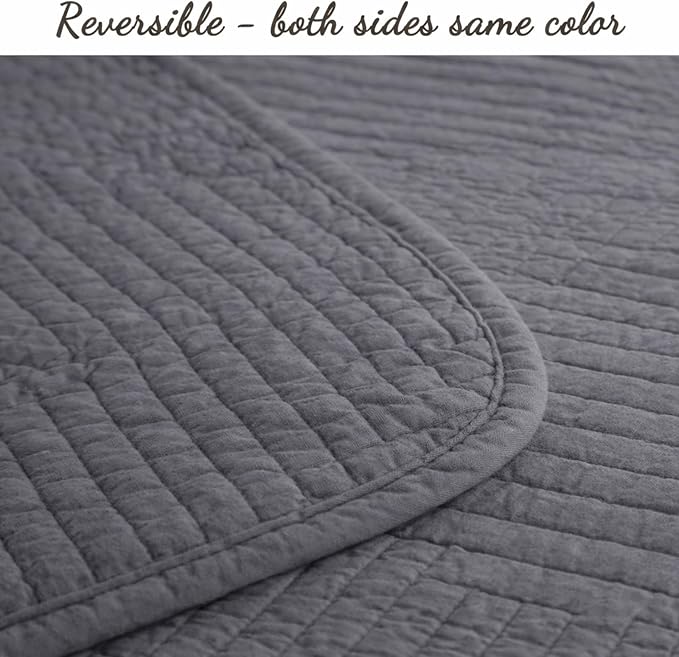 Cozy Line Home Fashions 100% Cotton Quilt Set – 3-Piece Charcoal Gray Geometric - Image 3