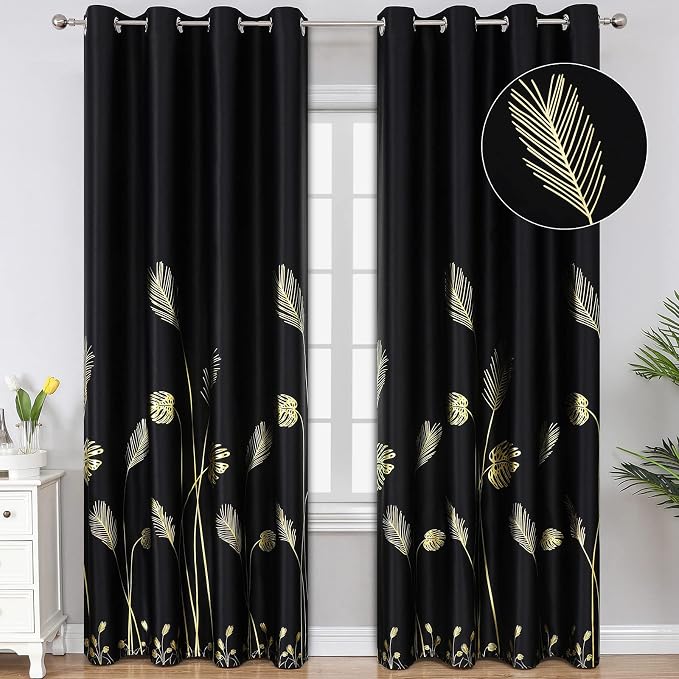 Black Blackout Curtains for Bedroom 102 Inches Long, Room Darkening Grommet by ESTELARTEXTILER