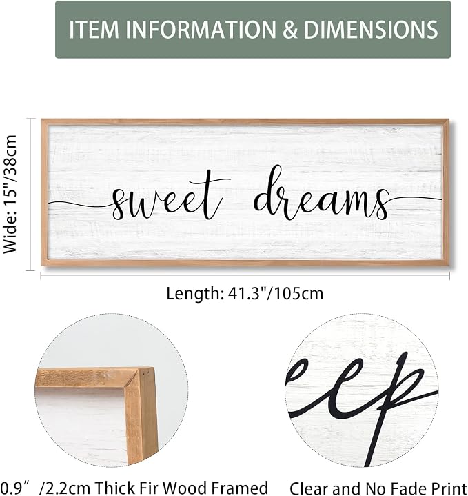 Sweet Dreams Wall Decor Above Bed 41.3''×15'' Large Farmhouse Wall Decor - Image 2