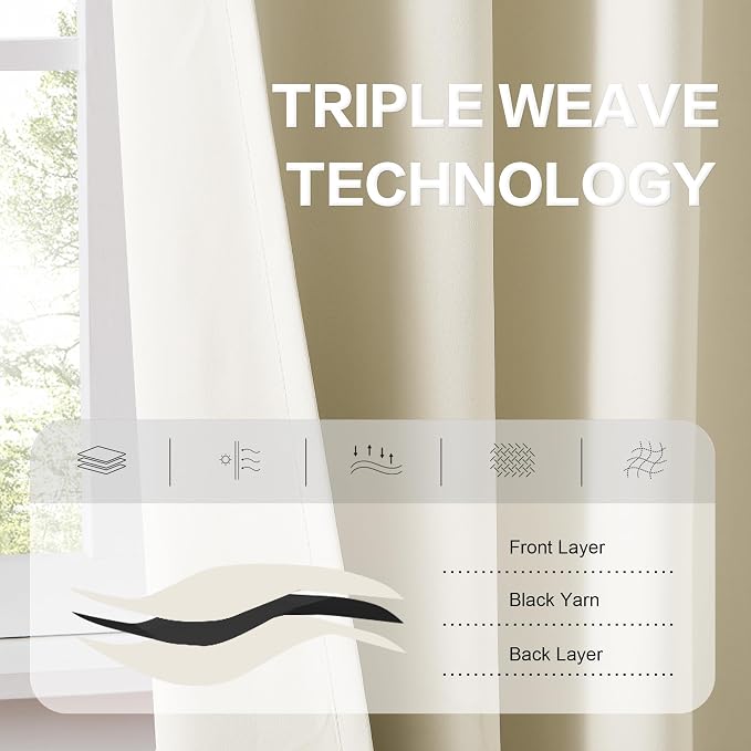Cream Beige Curtains 105 Length 2 Panels, 52 by 105 Inches Long - Image 4