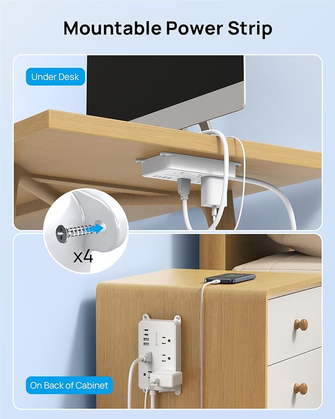 TROND 360° Rotating Plug Power Strip, 10ft Extension Cord, 5 Widely-Spaced - Image 5