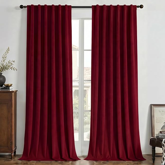 Joydeco 100% Blackout Curtains Velvet Black Out Curtain 90 Inch Drapes | by JOYDECO