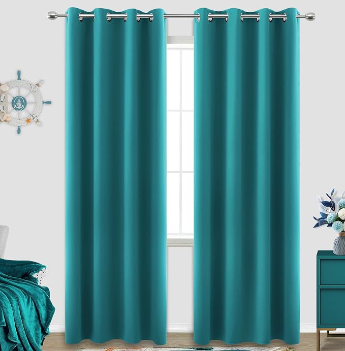 KOUFALL Teal Curtains 84 Inch Length by KOUFALL