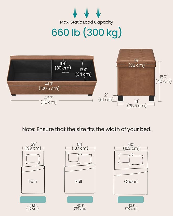 SONGMICS Storage Ottoman Bench - Image 3