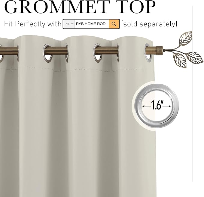 RYB HOME Blackout Curtains for Bedroom Closet Living Room Nursery Dining | - Image 2
