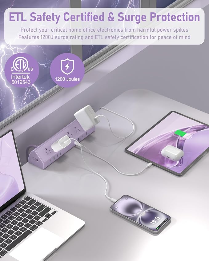 Jgstkcity Desk Clamp Power Strip USB C 65W, Surge Protector, 5 Outlets - Image 4