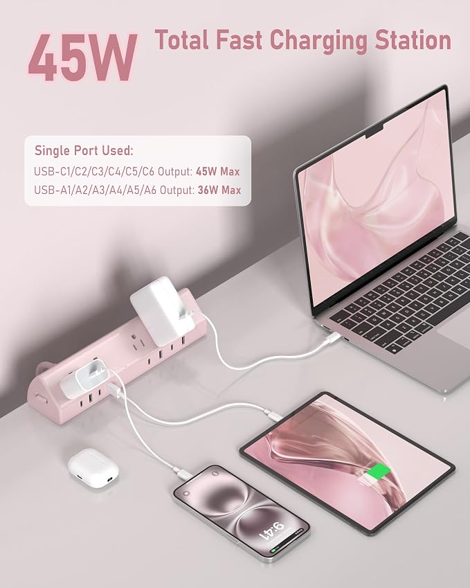 Jgstkcity Desk Clamp Power Strip USB C 45W, 8 USB, Fit 1.96'' Tabletop Edge - Image 2