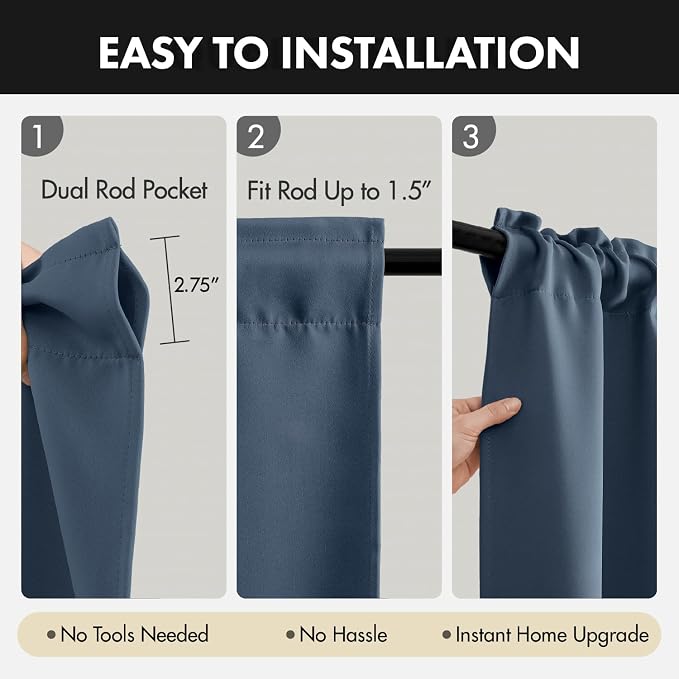 MIULEE 4 Panels Set Stone Blue Blackout Curtains 63 Inch Length Bedroom | - Image 6