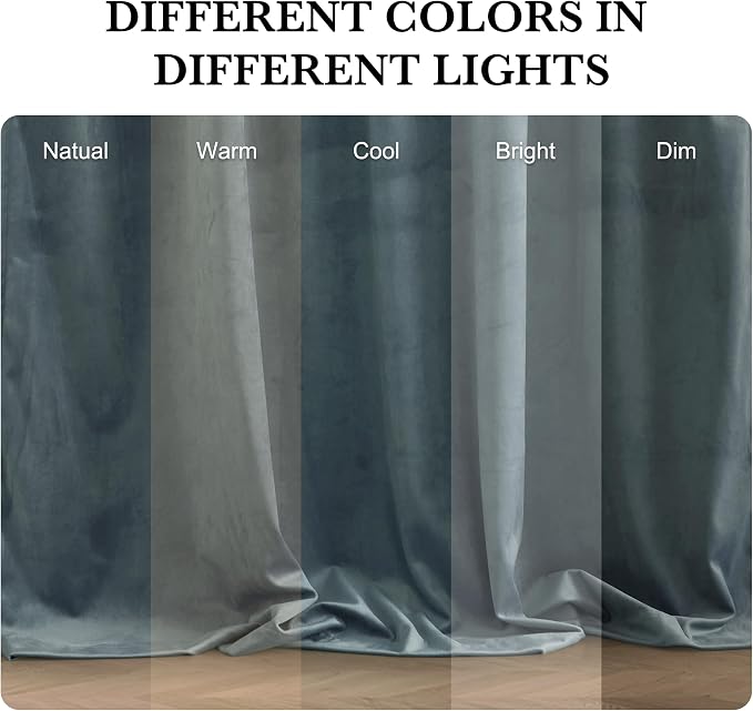 RYB HOME Dusty Blue Velvet Blackout Curtains 84 inches - Image 6
