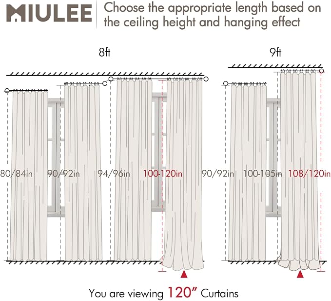 MIULEE 100% Blackout Back Tab Pleat Linen Curtains 50" Wx120 L, Thick Faux Linen - Image 8