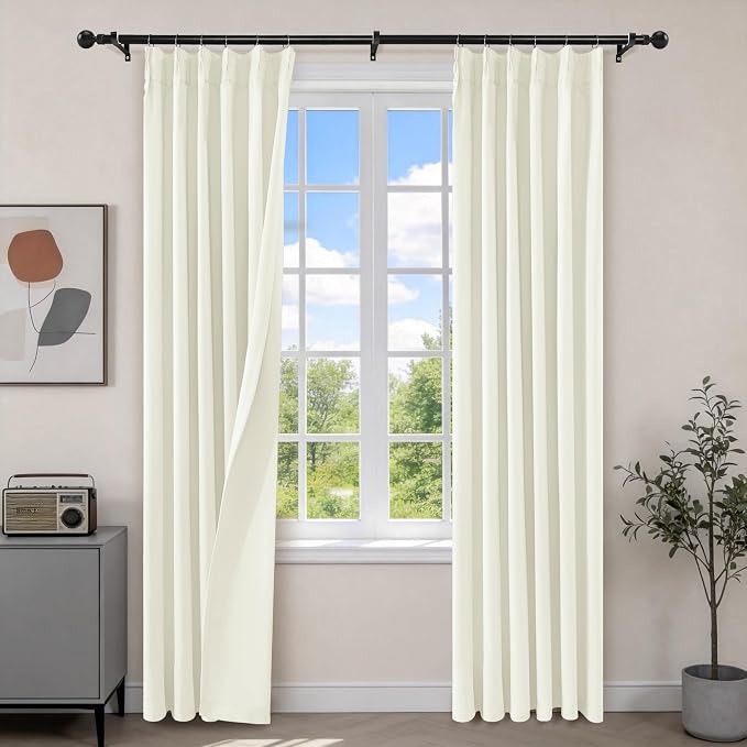 Etherealveil Birch White Pinch Pleated Blackout Curtains 2 Panels 40"x95" | by Etherealveil